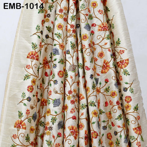 Beige Viscose Silk Embroidered Fabric by Yard: Floral Sequins, Crafting, Apparel, Home Decor