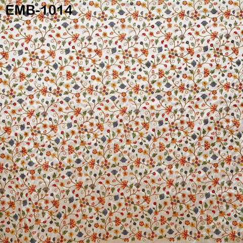 Beige Viscose Silk Embroidered Fabric by Yard: Floral Sequins, Crafting, Apparel, Home Decor