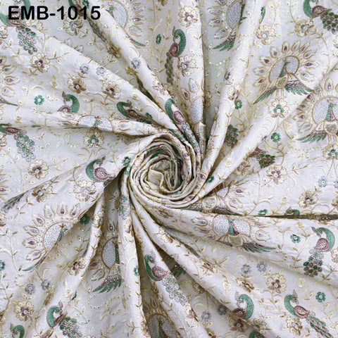 White Embroidered Fabric by the yard Sewing Crafting Indian Embroidery Textile Wedding Dress Costumes Regency Reticules Victorian Handbags