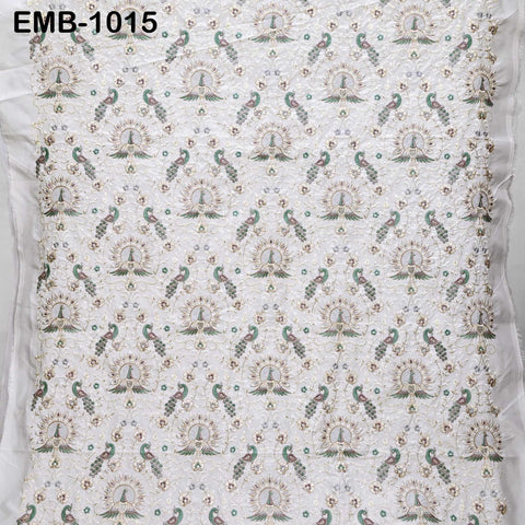 White Embroidered Fabric by the yard Sewing Crafting Indian Embroidery Textile Wedding Dress Costumes Regency Reticules Victorian Handbags
