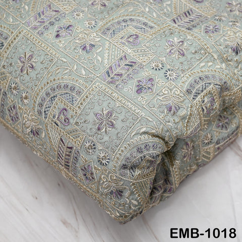 Pale mint Embroidery Fabric by the yard Sewing DIY Crafting Embroidered Indian Wedding Dress Costumes Victorian Bags Throw Pillow