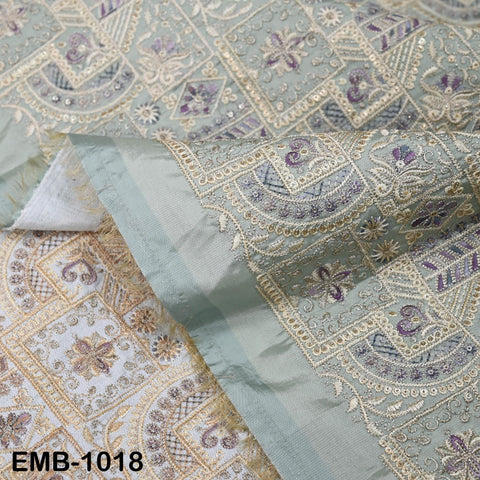 Pale mint Embroidery Fabric by the yard Sewing DIY Crafting Embroidered Indian Wedding Dress Costumes Victorian Bags Throw Pillow
