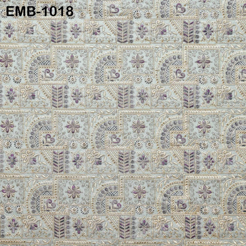 Pale mint Embroidery Fabric by the yard Sewing DIY Crafting Embroidered Indian Wedding Dress Costumes Victorian Bags Throw Pillow