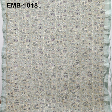 Pale mint Embroidery Fabric by the yard Sewing DIY Crafting Embroidered Indian Wedding Dress Costumes Victorian Bags Throw Pillow