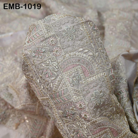 Beige Embroidery Fabric by the yard Sewing Crafting Embroidered Indian Wedding Dress Costumes Victorian Bags Throw Pillow Junk Journals