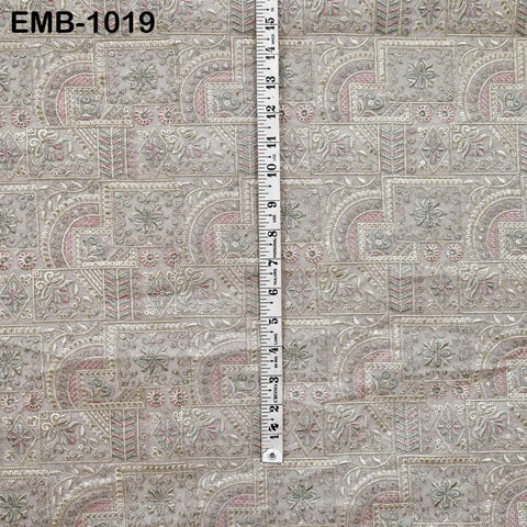 Beige Embroidery Fabric by the yard Sewing Crafting Embroidered Indian Wedding Dress Costumes Victorian Bags Throw Pillow Junk Journals