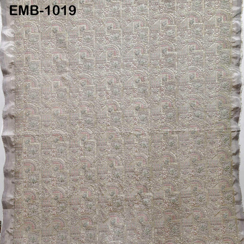 Beige Embroidery Fabric by the yard Sewing Crafting Embroidered Indian Wedding Dress Costumes Victorian Bags Throw Pillow Junk Journals