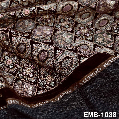 Brown Embroidery Velvet Fabric by the yard for wedding dresses Regency Reticules, Victorian Handbags, clutches Marie Antoinette Junk Journal
