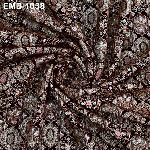 Brown Embroidery Velvet Fabric by the yard for wedding dresses Regency Reticules, Victorian Handbags, clutches Marie Antoinette Junk Journal