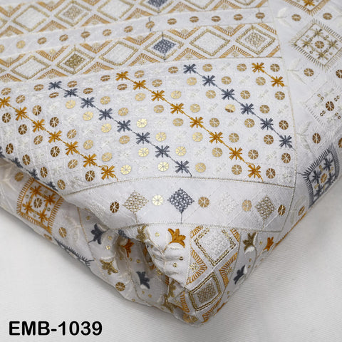White Embroidered Fabric by the yard Sewing DIY Crafting Embroidery Wedding Costumes Dolls Tote Bag Renaissance Dress Home Decor Upholstery