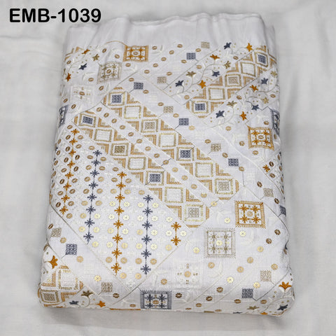 White Embroidered Fabric by the yard Sewing DIY Crafting Embroidery Wedding Costumes Dolls Tote Bag Renaissance Dress Home Decor Upholstery