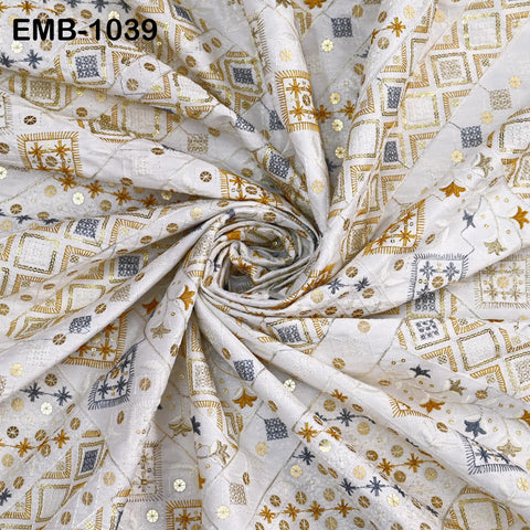 White Embroidered Fabric by the yard Sewing DIY Crafting Embroidery Wedding Costumes Dolls Tote Bag Renaissance Dress Home Decor Upholstery