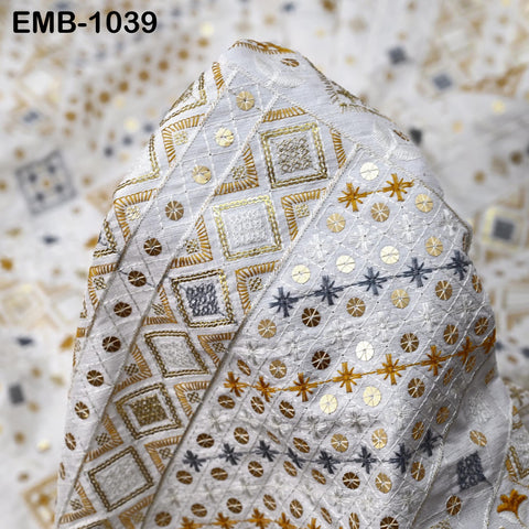 White Embroidered Fabric by the yard Sewing DIY Crafting Embroidery Wedding Costumes Dolls Tote Bag Renaissance Dress Home Decor Upholstery