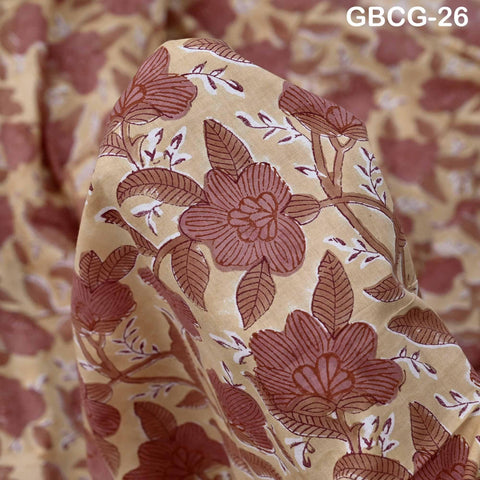 Block Printed Floral Cotton Fabric, Summer Dress, Sleepwear Pajamas Sewing Material by the Yard, Orange and white