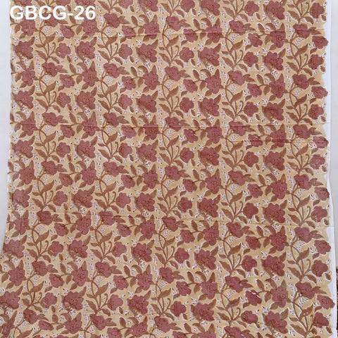 Block Printed Floral Cotton Fabric, Summer Dress, Sleepwear Pajamas Sewing Material by the Yard, Orange and white