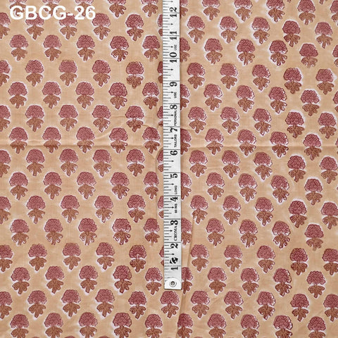 Block Printed Floral Cotton Fabric, Summer Dress, Sleepwear Pajamas Sewing Material by the Yard, Orange and white