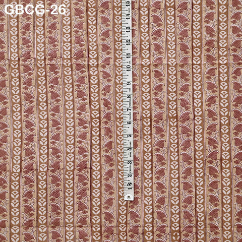 Block Printed Floral Cotton Fabric, Summer Dress, Sleepwear Pajamas Sewing Material by the Yard, Orange and white