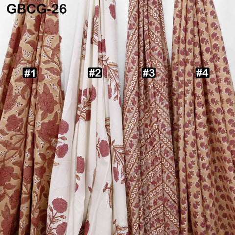 Block Printed Floral Cotton Fabric, Summer Dress, Sleepwear Pajamas Sewing Material by the Yard, Orange and white
