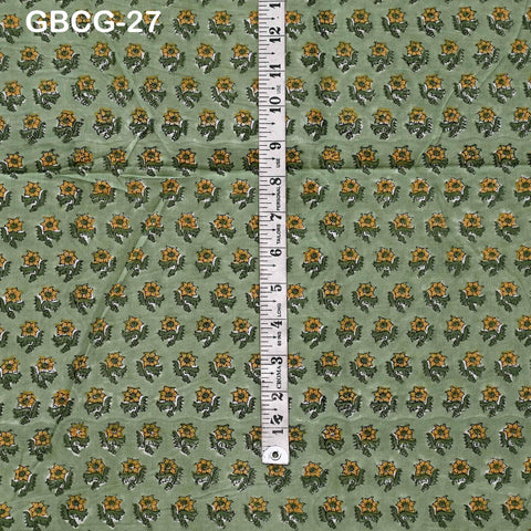 Block Printed Floral Cotton Fabric, Summer Dress, Sleepwear Pajamas Sewing Material by the Yard, Green and white