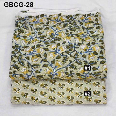Block-Printed Floral Cotton Fabric, Summer Dress Sewing Material by the Yard, Green, Pink