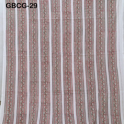 Block Printed Floral Cotton Fabric, Summer Dress, Sleepwear Pajamas Sewing Material by the Yard, Green and white