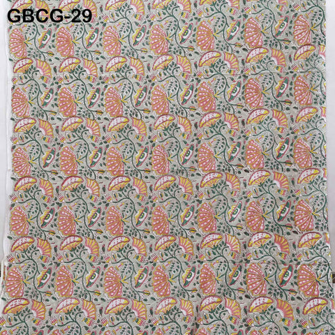 Block Printed Floral Cotton Fabric, Summer Dress, Sleepwear Pajamas Sewing Material by the Yard, Green and white