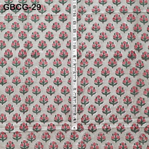 Block Printed Floral Cotton Fabric, Summer Dress, Sleepwear Pajamas Sewing Material by the Yard, Green and white