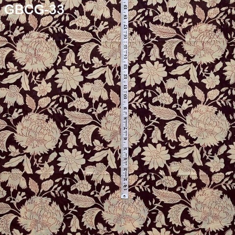 Block-Printed Floral Cotton Fabric, Summer Dress Sewing Material by the Yard, Green, Pink