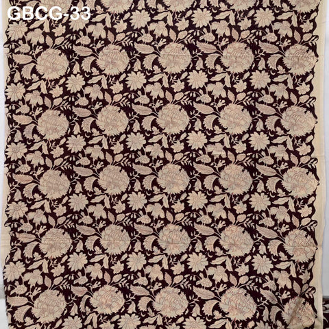 Block-Printed Floral Cotton Fabric, Summer Dress Sewing Material by the Yard, Green, Pink