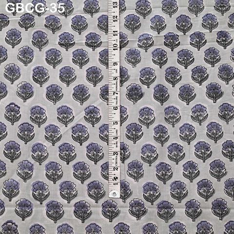 Block-Printed Floral Cotton Fabric, Summer Dress Sewing Material by the Yard, Green, Pink