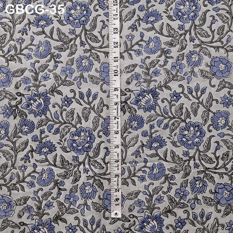 Block-Printed Floral Cotton Fabric, Summer Dress Sewing Material by the Yard, Green, Pink
