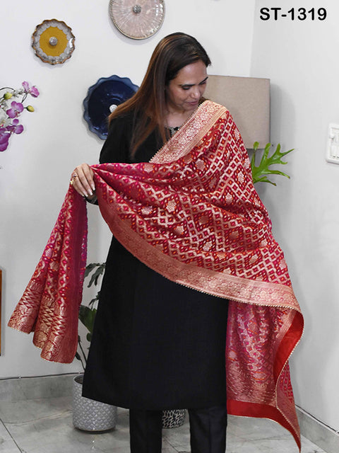 Indian Bandhini Brocade Bridal Chunni Stole Women Evening Scarves Pakistani Bridal Veil Punjabi Wraps Long Scarves Gifts