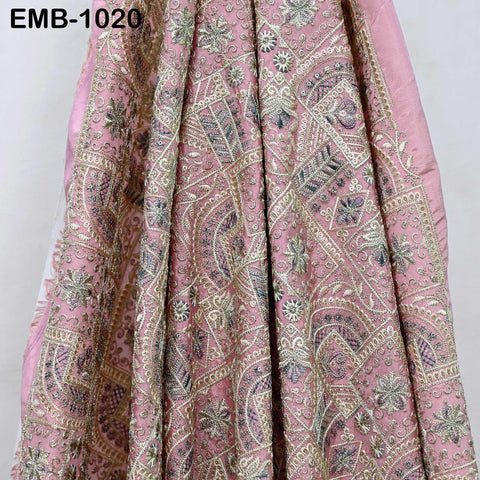Pink Embroidery Fabric by the yard Sewing Crafting Embroidered Indian Wedding Dress Costumes Victorian Bags Throw Pillow Junk Journals