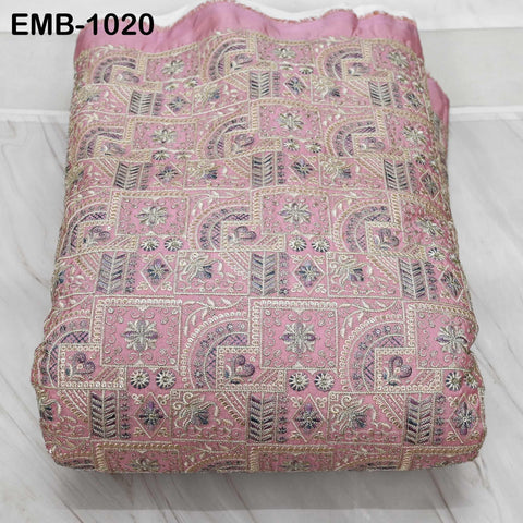 Pink Embroidery Fabric by the yard Sewing Crafting Embroidered Indian Wedding Dress Costumes Victorian Bags Throw Pillow Junk Journals