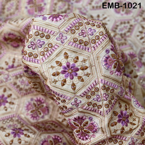 Indian Embroidered Fabric by the yard Sewing DIY Crafting Embroidery Wedding Dress Costumes Dolls Bags Cushion Covers Table Runners Blouses