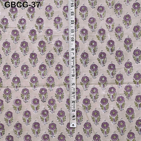 Block-Printed Floral Cotton Fabric, Summer Dress Sewing Material by the Yard, Green, Pink