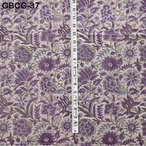 Block-Printed Floral Cotton Fabric, Summer Dress Sewing Material by the Yard, Green, Pink