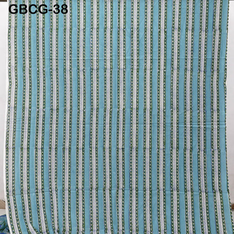 Block Printed Floral Cotton Fabric, Summer Dress, Sleepwear Pajamas Sewing Material by the Yard, Green and white