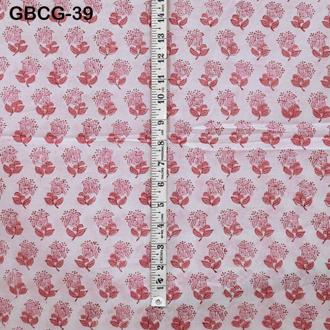Block-Printed Floral Cotton Fabric, Summer Dress, Sleepwear Pajamas Sewing Material by the Yard, Pink and White