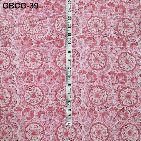 Block-Printed Floral Cotton Fabric, Summer Dress, Sleepwear Pajamas Sewing Material by the Yard, Pink and White