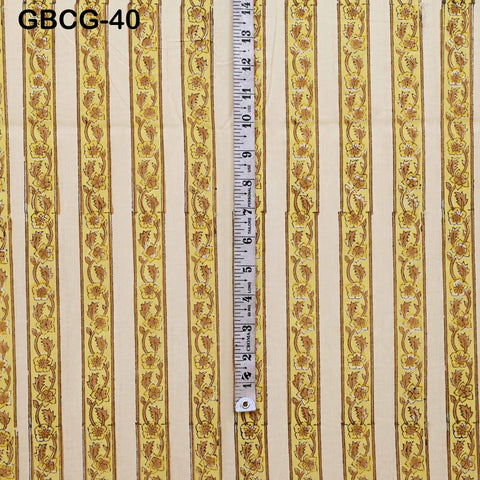Block-Printed Floral Cotton Fabric, Summer Dress Sewing Material by the Yard, Yellow, Brown