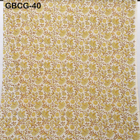 Block-Printed Floral Cotton Fabric, Summer Dress Sewing Material by the Yard, Yellow, Brown