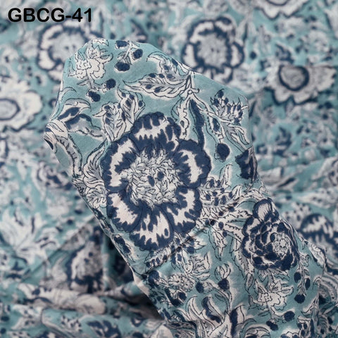 Block-Printed Floral Cotton Fabric, Summer Dress Sewing Material by the Yard, Grey, White