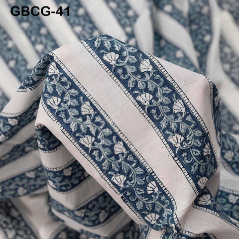 Block-Printed Floral Cotton Fabric, Summer Dress Sewing Material by the Yard, Grey, White