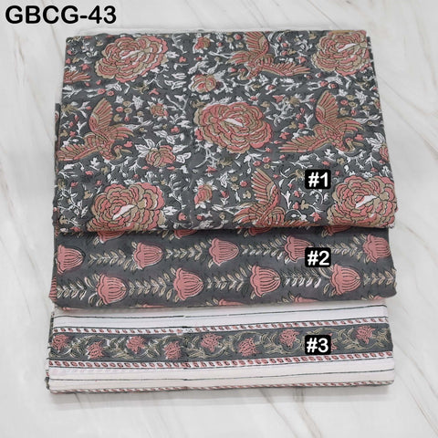 Block-Printed Floral Cotton Fabric, Summer Dress Sewing Material by the Yard, Green, Pink