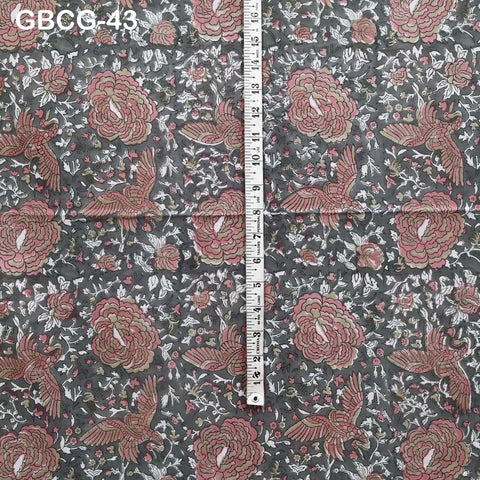 Block-Printed Floral Cotton Fabric, Summer Dress Sewing Material by the Yard, Green, Pink