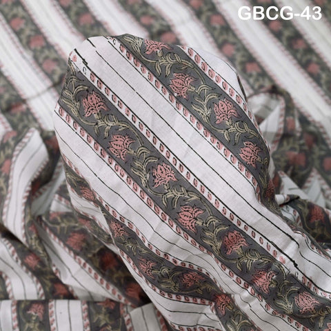 Block-Printed Floral Cotton Fabric, Summer Dress Sewing Material by the Yard, Green, Pink