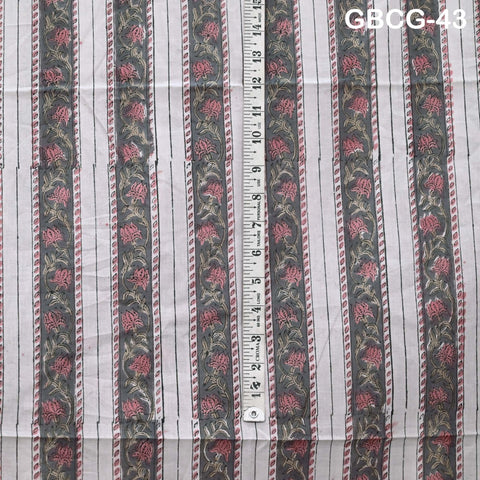 Block-Printed Floral Cotton Fabric, Summer Dress Sewing Material by the Yard, Green, Pink