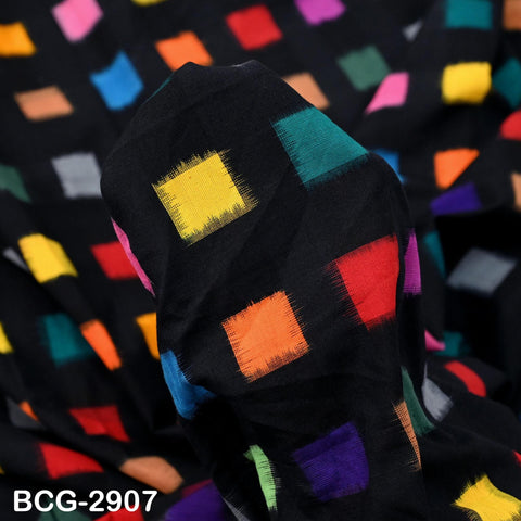 Handloom Ikat Cotton Fabric by the Yard Indian Handwoven Yarn Dyed Kids Summer Dresses Women Apparel Home Furnishing Curtains Pillowcases