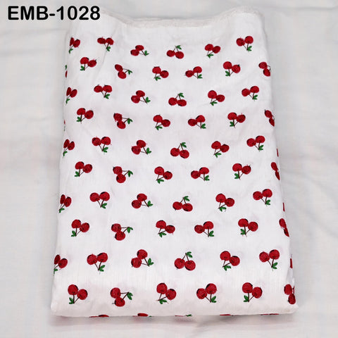 Red Cherry Embroidery Fabric by the Yard: Indian Wedding Dress, Costumes, Bag, Throw Pillow Home Decor Embroidered Textiles, Cloth